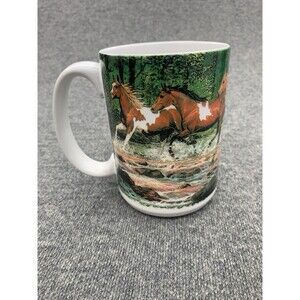 Ceramic Sculpted Western Mug Spring Creek Run Horses Outdoor River